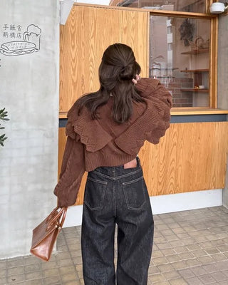 Double ruffle knit cardigan