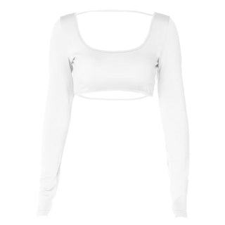 Long sleeve u neck backless solid top