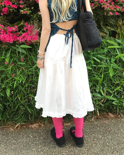 Elastic waist shirred midi skirt