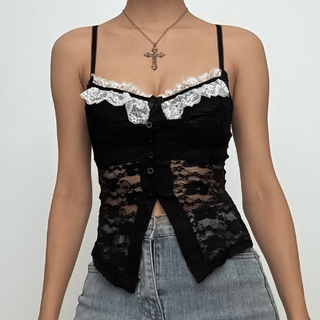 Lace backless button bowknot cami top