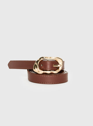 Capeside Faux Leather Belt Brown  Gold