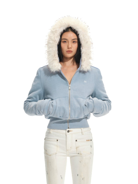 Ice Mist Blue Casual Hooded Jacket