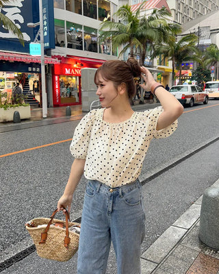 Polka Dot Banding Off-Shoulder Blouse