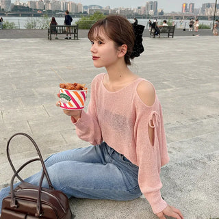 Off-shoulder ribbon knit