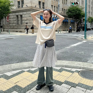 Pleated check midi skirt