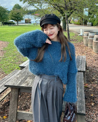Long-sleeved shaggy knit