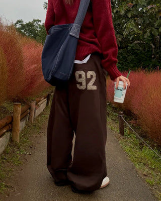 92 Back Logo Cotton Wide Pants