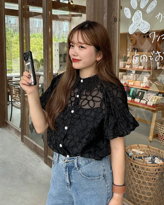 Lace Collar Flower Blouse