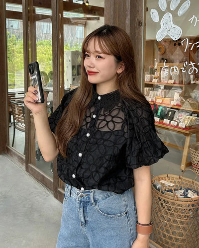 Lace Collar Flower Blouse