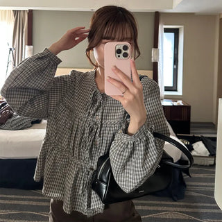 Ribbon check blouse