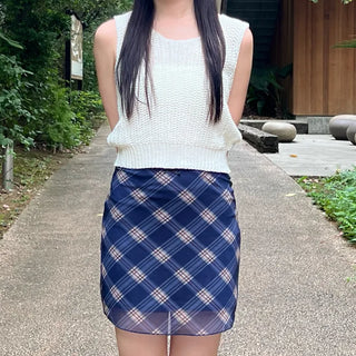 Checked chiffon mini dress