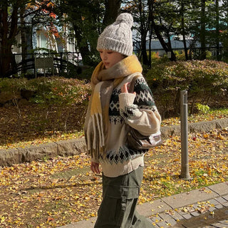 (Unisex) Checked Long Scarf
