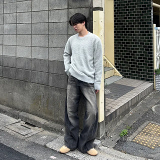 (Unisex) Washing Incision 3D Denim Pants