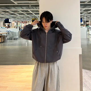 (Unisex) Gathered Zip-Up Hoodie