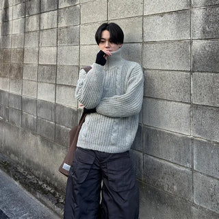 (Unisex) Winter High Neck Half-Zip Knit