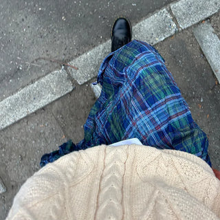 Checked flared wrinkle long skirt