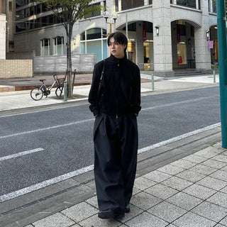 (Unisex) Double-waisted unique wide slacks