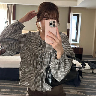 Ribbon check blouse