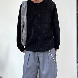 (Unisex) Checkered Cropped Knit Cardigan