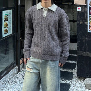 (Unisex) Two-tone Cable Knit