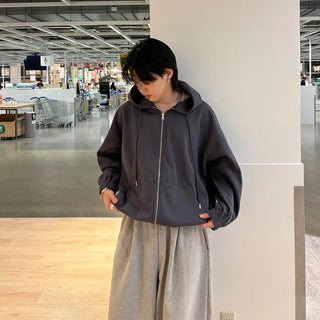 (Unisex) Gathered Zip-Up Hoodie