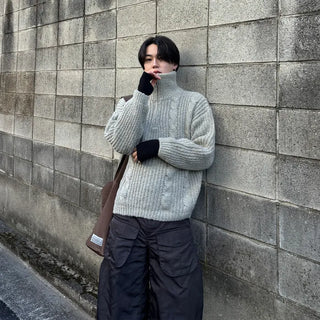 (Unisex) Winter High Neck Half-Zip Knit