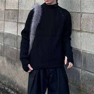 (Unisex) Button Mock Neck Raglan Knit