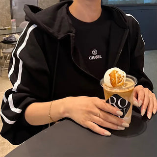 Two-line cropped zip hoodie
