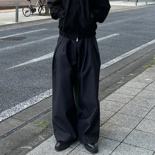 (Unisex) Double-waisted unique wide slacks