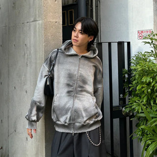 (Unisex) Vintage Wash Hooded Zip-Up