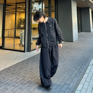 (Unisex) Wide-leg pants with back pockets