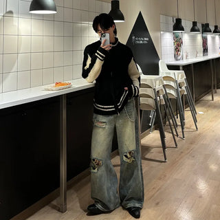 (Unisex) Two-tone knitwear zip-up