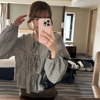 Ribbon check blouse