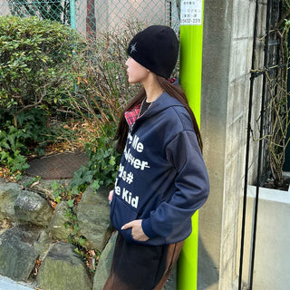 Checked layered hooded zip-up