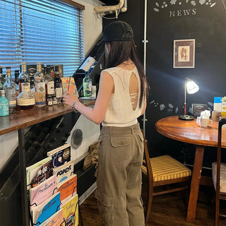 Back-cut low-gauge sleeveless knit