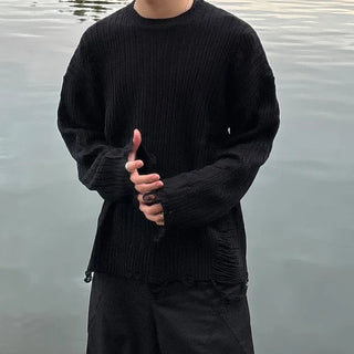 (Unisex) Ribbed distressed knit
