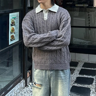(Unisex) Two-tone Cable Knit