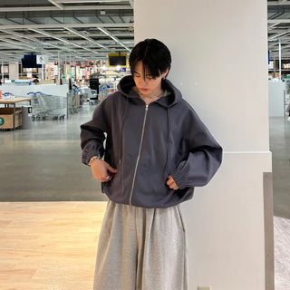 (Unisex) Gathered Zip-Up Hoodie