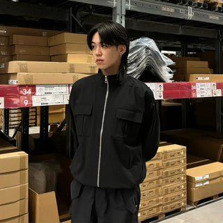 High-neck cargo pocket zip-up