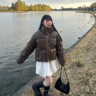 (Unisex) Cropped Eco-Leather Padded Jumper