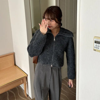 Double-zip ribbed cardigan