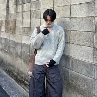 (Unisex) Winter High Neck Half-Zip Knit