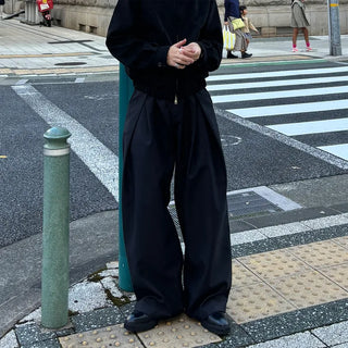 (Unisex) Double-waisted unique wide slacks