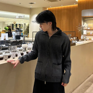 (Unisex) Spray Rib Double Zip Knit