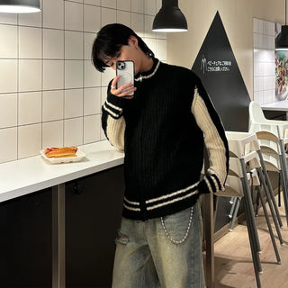 (Unisex) Two-tone knitwear zip-up