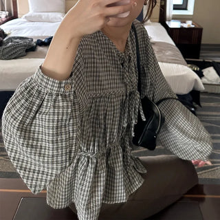 Ribbon check blouse