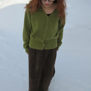 V-neck light wool cardigan