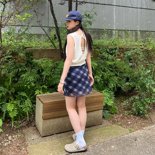 Checked chiffon mini dress