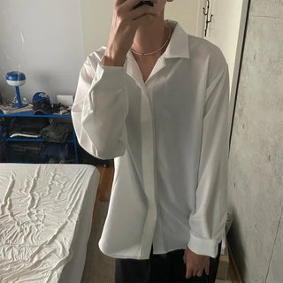 Hidden button open collar shirt