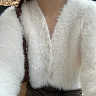 Cropped Shaggy Knit Cardigan